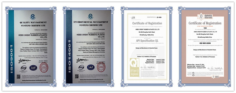 certificate of rubber hydraulic hose